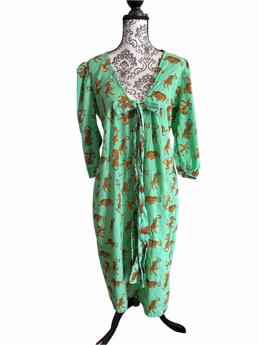 Women’s Mint Green Tiger-Print Tie-Front Nightdress